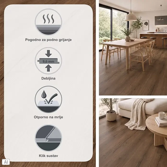 Parador Vinylboden Classic 2030 - Eiche Cambridge geräuchert Gebürstete Struktur, Landhausdiele, 1.207 x 216 x 9,6 mm - Dunkler Holzboden in einem modernen Zuhause. Merkmale: Fußbodenheizung, 9,6 mm Dicke, schmutzabweisend, Klicksystem.