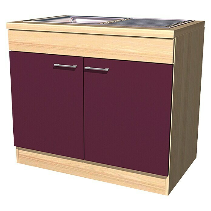 Flex-Well Sofia Spülenunterschrank57 x 100 x 85 cm, Einbauspüle (Breite 86 cm), Dekor Front: Akazie/Aubergine Unknown