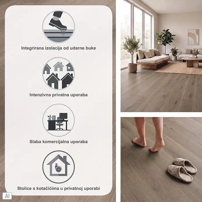 Parador Vinylboden Basic 5.3 - Eiche Regent grau, Landhausdiele, 1.209 x 225 x 5,3 mm - Heller Holzoptikboden mit integrierter Trittschalldämmung, geeignet für intensive Wohnnutzung, leichte gewerbliche Nutzung und Stühle mit Rollen.
