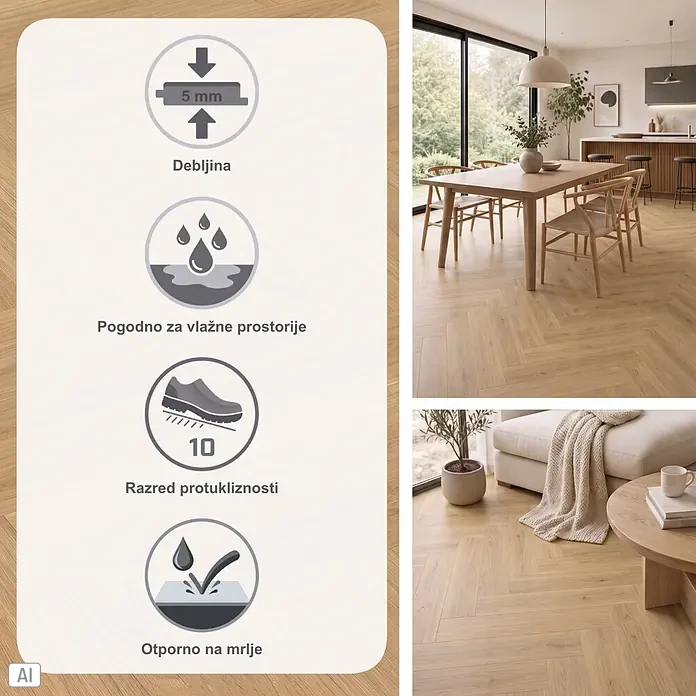 Parador Vinylboden Trendtime 3 - Eiche Oxford natur, Fischgrät, 730 x 146 x 5 mm - Heller Fischgrätparkett aus Holz in modernen Räumen, mit 5mm Stärke, Wasser-, Rutsch- und Fleckenbeständigkeit.