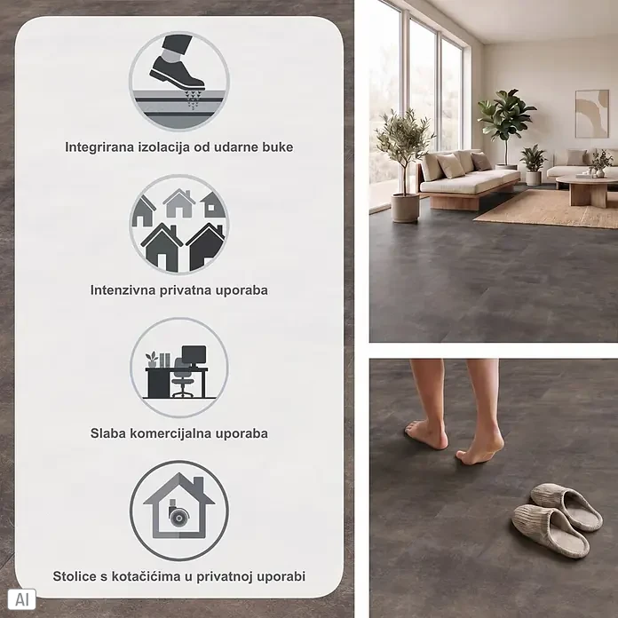 Parador Vinylboden Basic 5.3 - Mineral black, Fliese, 914 x 457 x 5,3 mm - Dunkelgrauer Bodenbelag in modernem Ambiente, mit integrierter Trittschalldämmung, für intensive private & leichte gewerbliche Nutzung.