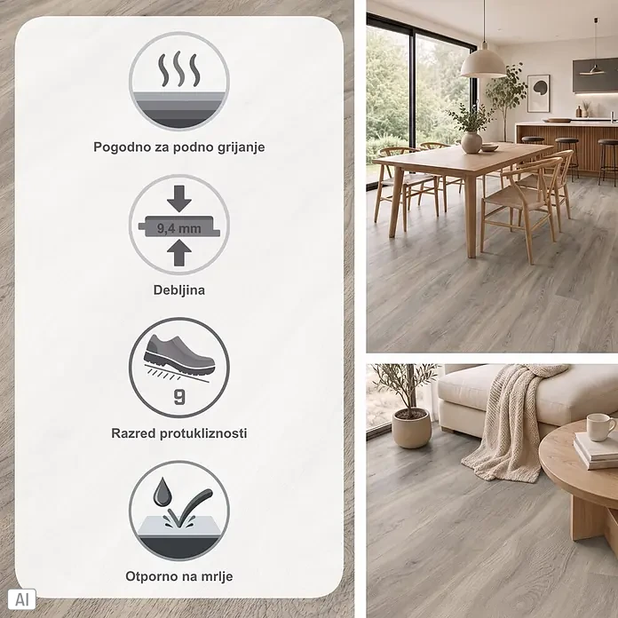 Parador Vinylboden Basic 30 - Eiche pastellgrau Holzstruktur, Landhausdiele, 1.207 x 216 x 9,4 mm - Helles Holzboden (9,4mm) in modernem Interieur, mit Fußbodenheizung, Rutschfestigkeit und Fleckenbeständigkeit.