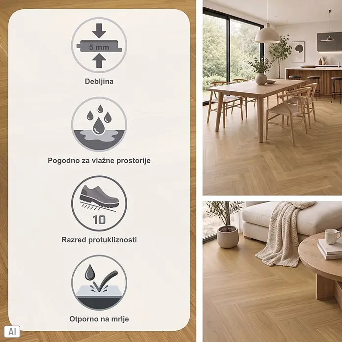 Parador Vinylboden Trendtime 3 - Eiche Oxford karamellbraun, Fischgrät, 730 x 146 x 5 mm - Heller Fischgrätboden aus Holz für Ess- und Wohnzimmer, mit Icons für 5mm Stärke, Nassraum-Eignung, Rutschfestigkeit 10, Fleckenbeständigkeit.