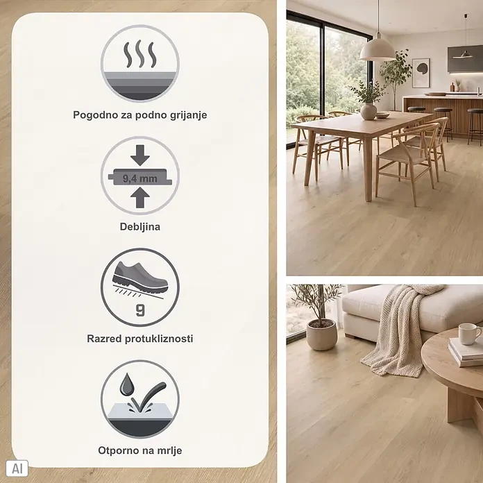 Parador Vinylboden Basic 30 - Eiche Regent beige Gebürstete Struktur, Landhausdiele, 1.207 x 216 x 9,4 mm - Heller Holzoptik-Boden, 9,4 mm, fußbodenheizungsgeeignet, Rutschfestigkeitsklasse 9, fleckenbeständig, in modernem Zuhause.