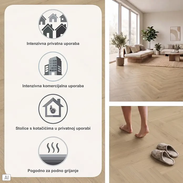 Parador Vinylboden Trendtime 3 - Eiche Regent beige, Fischgrät, 730 x 146 x 5 mm - Heller Holzoptik-Fischgrätboden, geeignet für intensive private und gewerbliche Nutzung, Rollstühle und Fußbodenheizung.