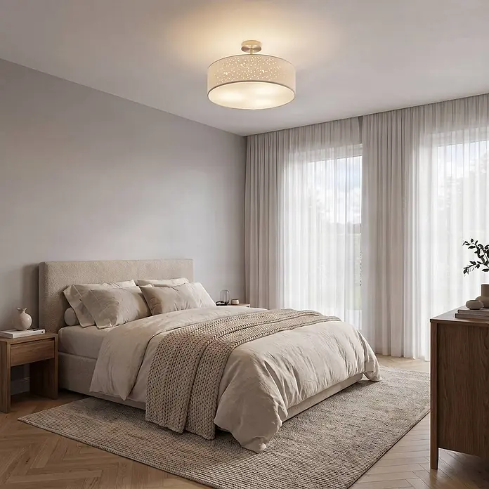 Lindby Stoff Deckenlampe rund 50,5 cm, weiß, Textil-Sternenhimmel - 