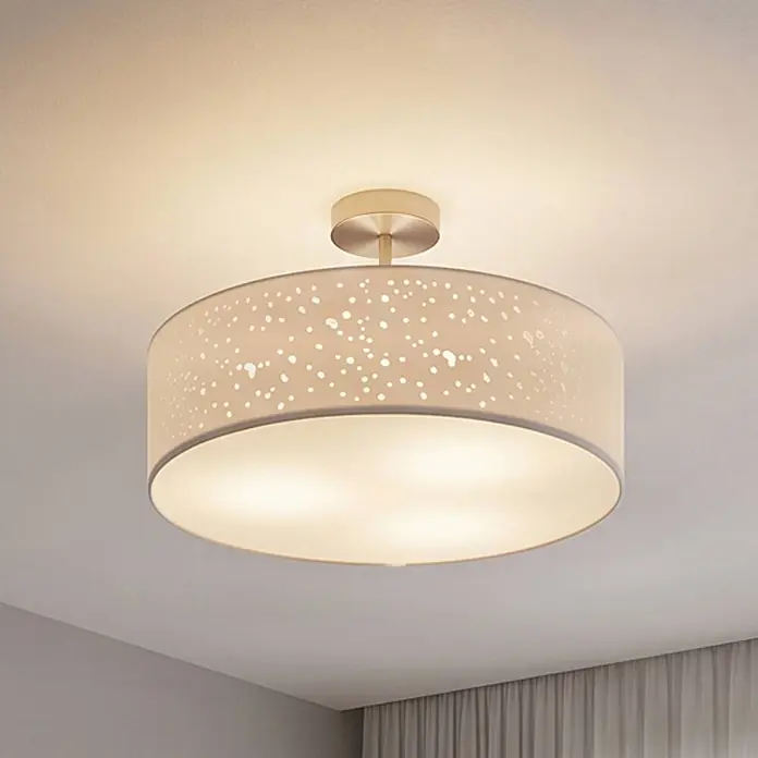 Lindby Stoff Deckenlampe rund 50,5 cm, weiß, Textil-Sternenhimmel - 