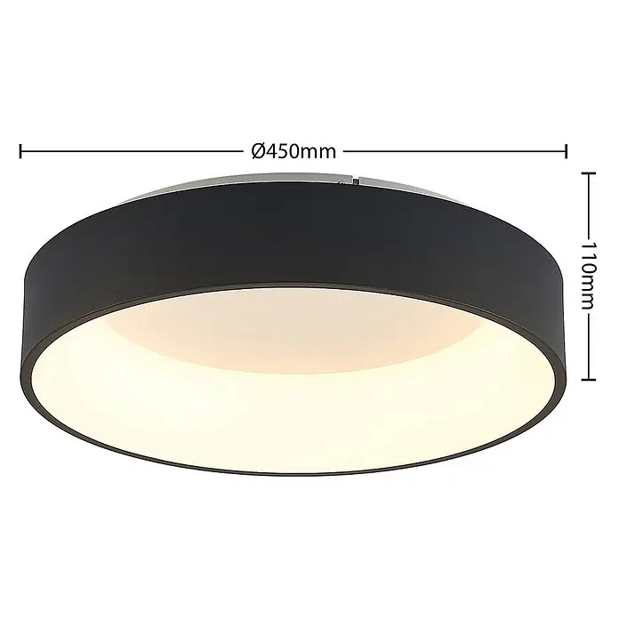 Arcchio LED Deckenlampe in schwarz, weiß, Deckenleuchte rund -  - Runde dunkelgraue Deckenleuchte mit weißem Diffusor, Ø450mm.