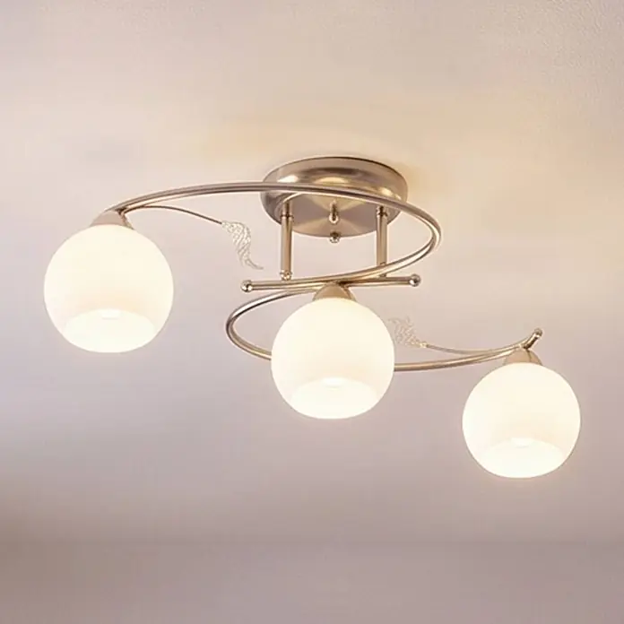 Lindby Deckenlampe Glas Metall nickel matt, Deckenstrahler 3x E14 max. 40W - 