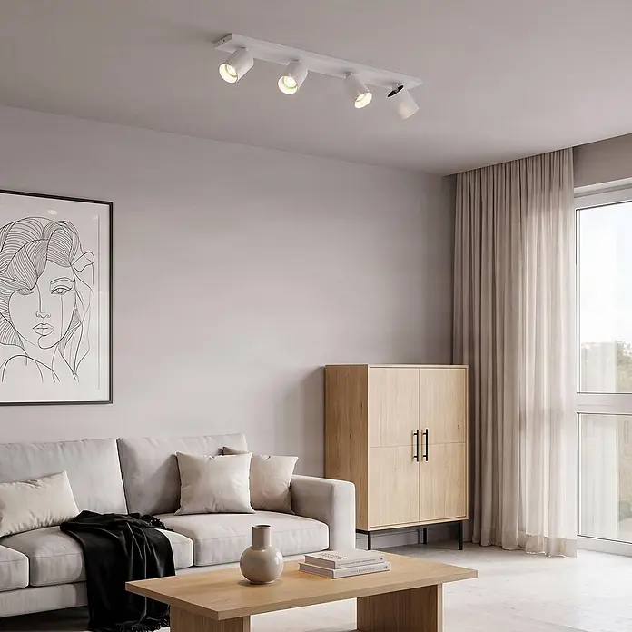 Arcchio Deckenlampe in weiß, Deckenstrahler -  - Weiße Deckenleuchte mit vier verstellbaren Strahlern zur Wohnzimmerbeleuchtung.