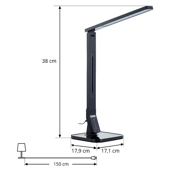 Lindby LED Schreibtischlampe in schwarz, dimmbar Tischlampe -  - Schwarze LED-Schreibtischlampe mit verstellbarem Arm und Fuß. Höhe 38 cm, Sockel 17,9x17,1 cm. Inklusive 150 cm Netzkabel.