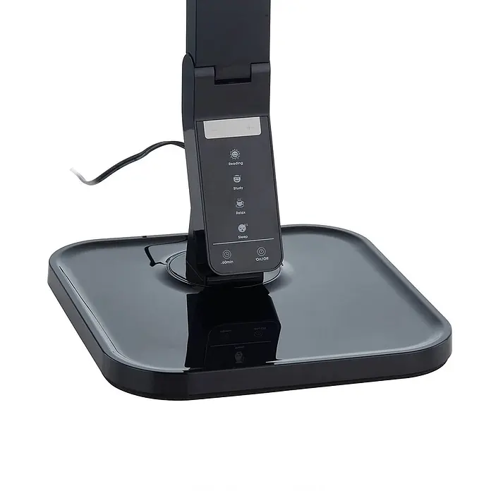 Lindby LED Schreibtischlampe in schwarz, dimmbar Tischlampe -  - Glänzende schwarze Schreibtischlampenbasis mit integriertem Touch-Bedienfeld für Lichtmodi, Helligkeit und Timer.
