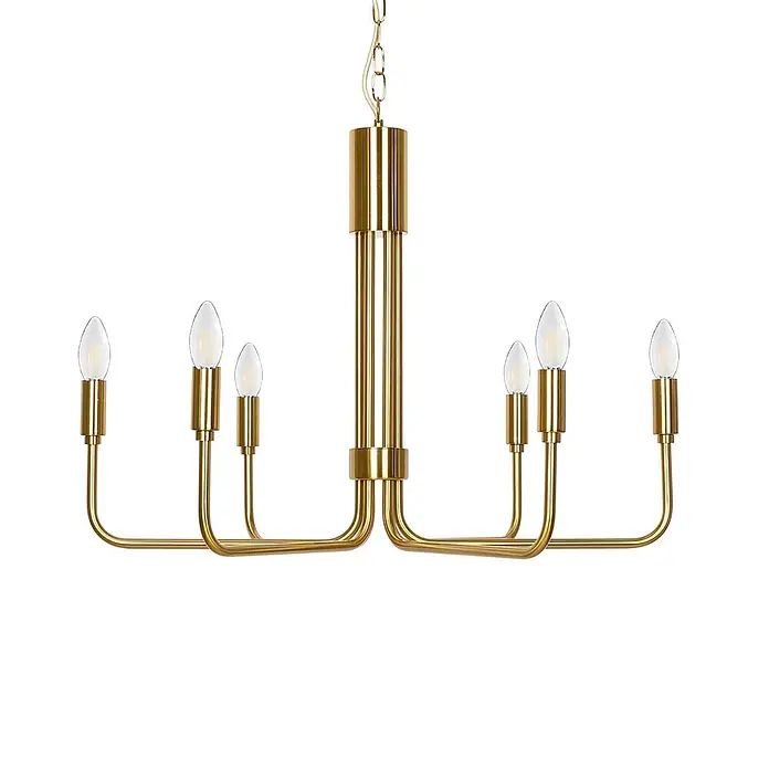 Lindby Kronleuchter in messing, Hängelampe Chandelier -  - Moderner goldener Metallkronleuchter mit sechs minimalistischen Glühbirnen.