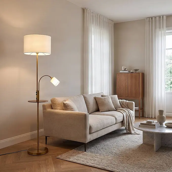Lindby Stehlampe Wohnzimmer in bronze, creme, Stehleuchte online kaufen bei BAUHAUS