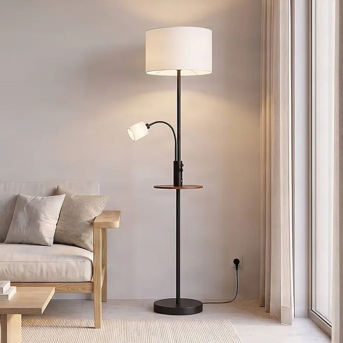 Lindby Stehlampe Wohnzimmer in schwarz, creme, Stehleuchte - 