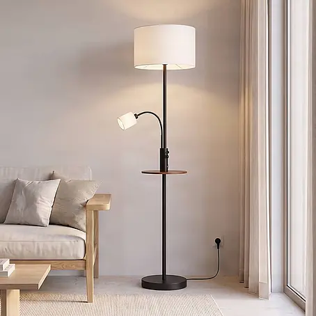 Lindby Stehlampe Wohnzimmer in schwarz, creme, Stehleuchte