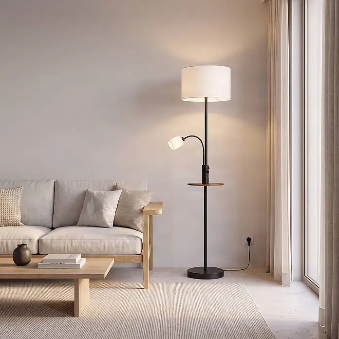 Lindby Stehlampe Wohnzimmer in schwarz, creme, Stehleuchte - 
