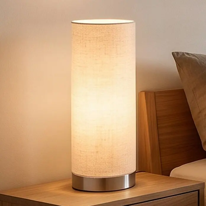 Lindby Tischlampe in creme, nickel satiniert, dimmbar Nachttischlampe - 