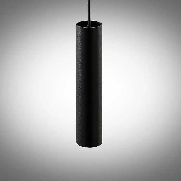 Arcchio Esstisch Pendelleuchte 1flammig, Hängeleuchte 1x GU10, Wohnzimmer -  - Schwarze zylindrische Pendelleuchte mit strukturierter Oberfläche, an einem Kabel hängend.