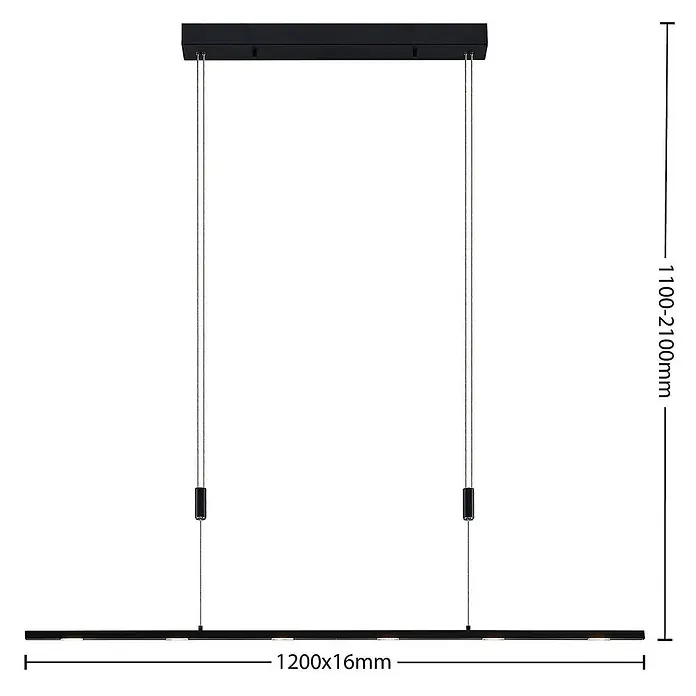 Lucande LED Pendelleuchte in schwarz matt, Hängelampe -  - Schwarze lineare LED-Pendelleuchte, höhenverstellbar (1100-2100mm), Maße 1200x16mm.