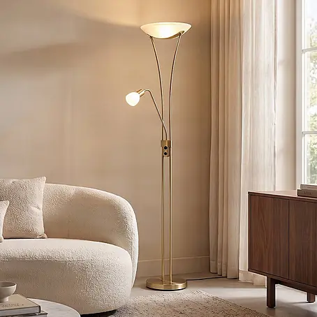 Lindby Stehlampe, Deckenfluter verstellbarer Lesearm, ohne Leuchtmittel