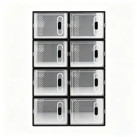 SONNENH Schuhschrank 8er-Set, Kunststoff, 50 x 35.5 cm, Schwarz/Transparent