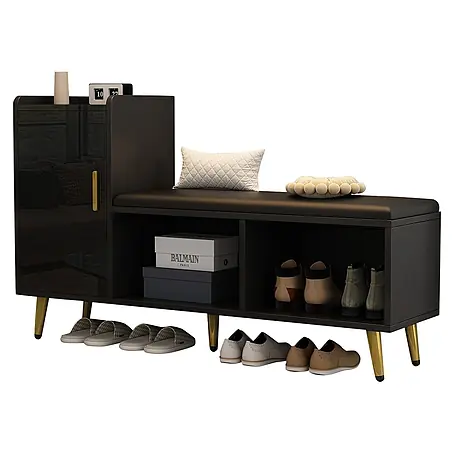SONNENH Schuhschrank, Spanplatte, 120 x 35 cm, Schwarz