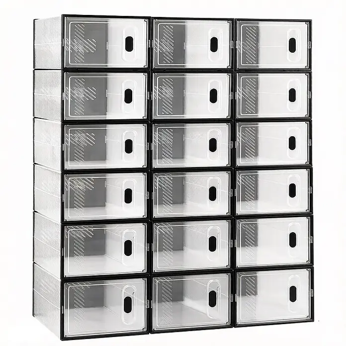 SONNENH Schuhschrank 18er-Set, Kunststoff, 75 x 35.5 cm -  - Stapelbare, transparente Schuhaufbewahrungsboxen aus Kunststoff mit schwarzen Rahmen, zur organisierten Präsentation.