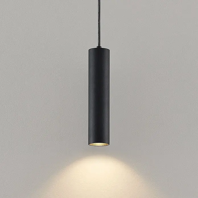 PRIOS Pendelleuchte in schwarz, Hängelampe -  - Schwarze zylindrische Pendelleuchte, aufgehängt, die ein warmes Licht nach unten wirft.