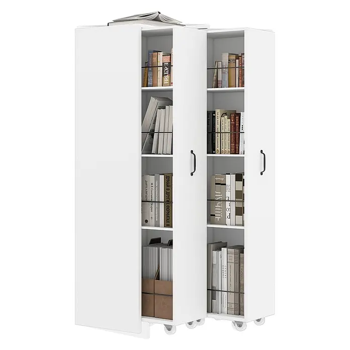 SONNENH Bücherregal, MDF, 51.5 x 41 cm, Weiß -  - Weißes, mobiles Schieberegal mit Büchern, das sein platzsparendes Design mit mehreren Fächern zeigt.