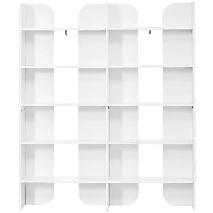 SONNENH Bücherregal, Spanplatte, 135 x 25 cm, Weiß -  - Weißes Regal mit mehreren offenen Fächern, teils mit kleinen Haken und dekorativen geschwungenen Ober- und Unterteilen.