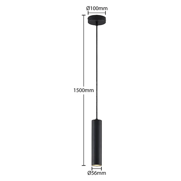 PRIOS Pendelleuchte in schwarz, Hängelampe -  - Schwarze zylindrische Pendelleuchte, 1500mm lang, mit 100mm Deckenrosette und 56mm Lampenkopf.