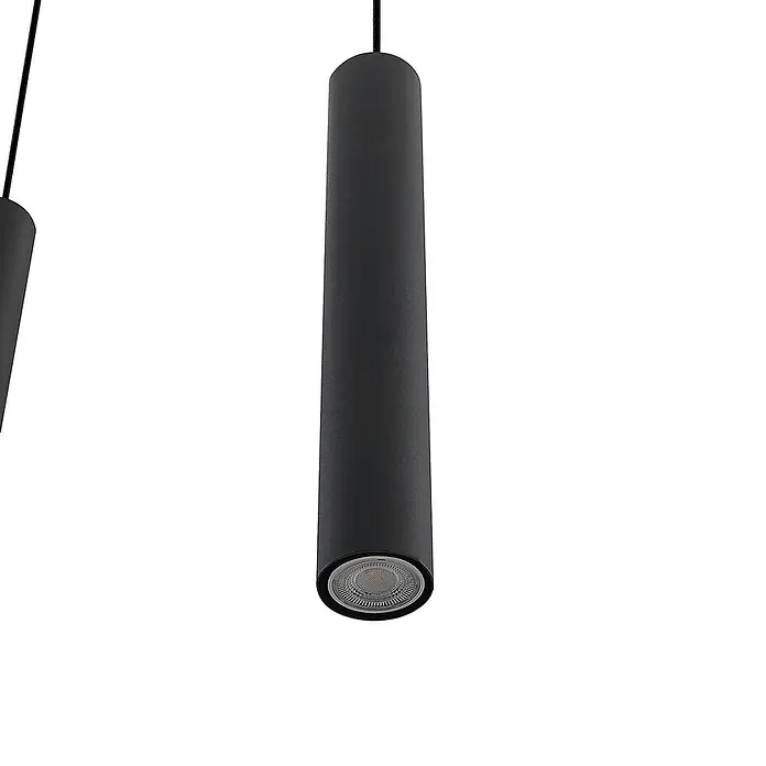 Lindby Pendelleuchte in schwarz, Hängelampe -  - Schwarze zylindrische Pendelleuchte mit sichtbarer LED-Lichtquelle unten.