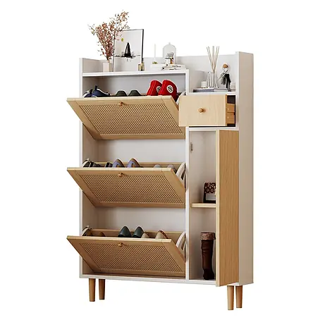 SONNENH Schuhschrank, MDF, 90 x 17 cm, Natur/Weiß