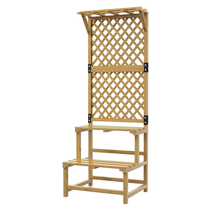 SONNENH Holzregal, Holz, 60 x 50 cm, Gelb -  - Zweistufiges hellbraunes Holz-Gartenbeet mit integriertem Rankgitter für Kletterpflanzen.