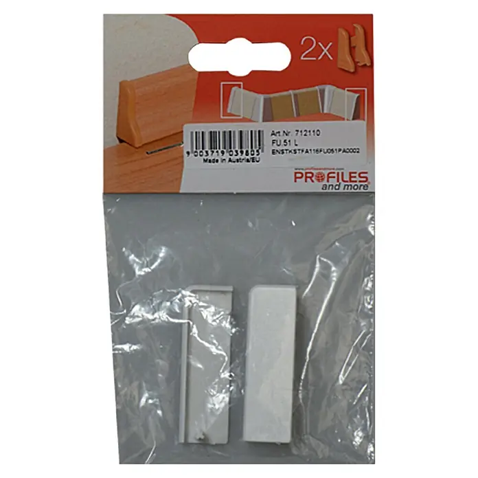 Profiles and more Endkappe FU51L/KU51L - Weiß, 2 Stk. - Eine Packung mit zwei weißen Profilen "Profiles and more", die für den Innenausbau oder zur Abdeckung von Kanten verwendet werden können.