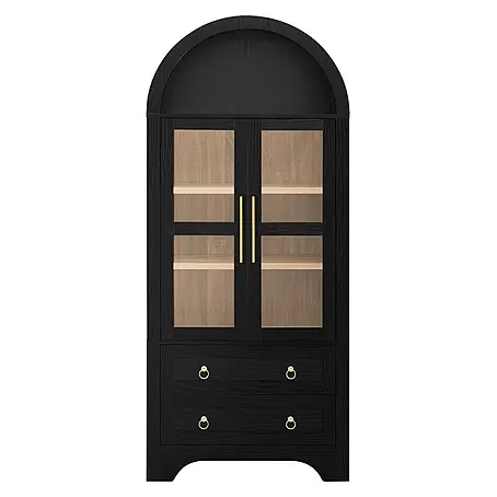 SONNENH Holz-Mehrzweckschrank, MDF und Glas, 76.2 x 40 cm, Schwarz