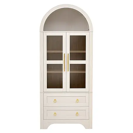 SONNENH Holz-Mehrzweckschrank, MDF und Glas, 76.2 x 40 cm, Weiß