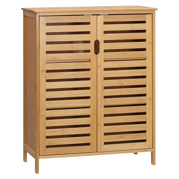 SONNENH Holz-Mehrzweckschrank, Bambus, 68 x 32 cm -  - Helles Bambuskabinett mit zwei Lamellentüren und ausgeschnittenen Griffen.