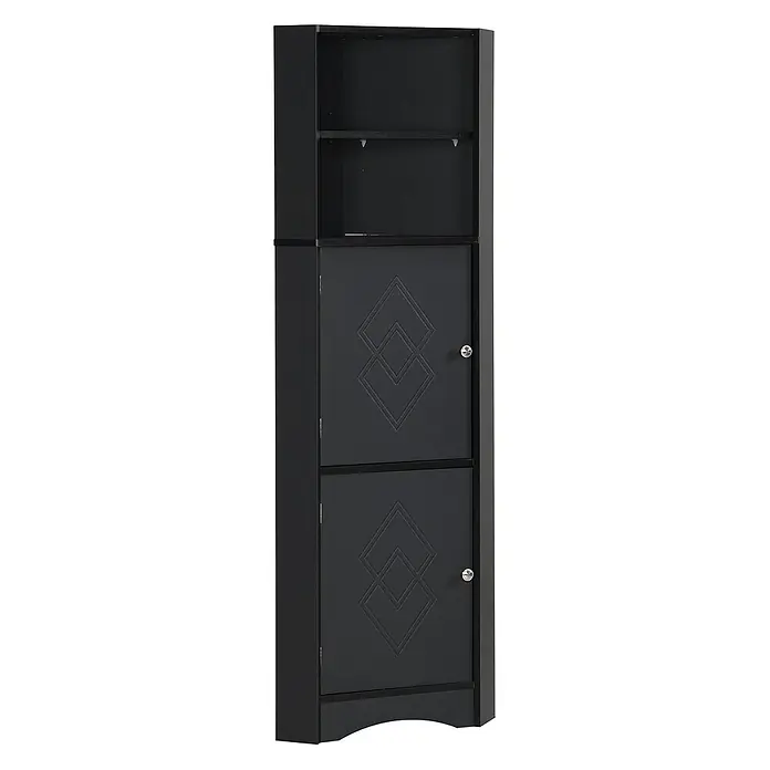 SONNENH Holz-Mehrzweckschrank, Spanplatte, 36.5 x 36.5 cm, Schwarz -  - Schwarzer Eckschrank mit offener Ablage oben und zwei geschlossenen Fächern mit Ziertüren.