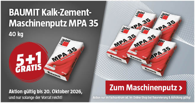 Aktion Baumit Kalk-Zement-Maschinenputz 5+1 gratis