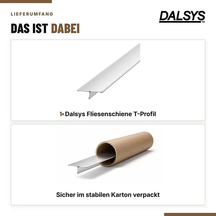 Dalsys T-Profil Fliesenschiene V2A Edelstahl Gebürstet 2,5 m x 25 mm - 