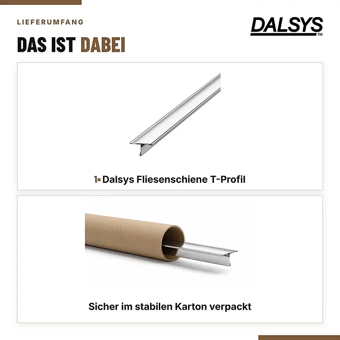 Dalsys T-Profil Fliesenschiene V2A Edelstahl Poliert 2,5 m 15 mm - 