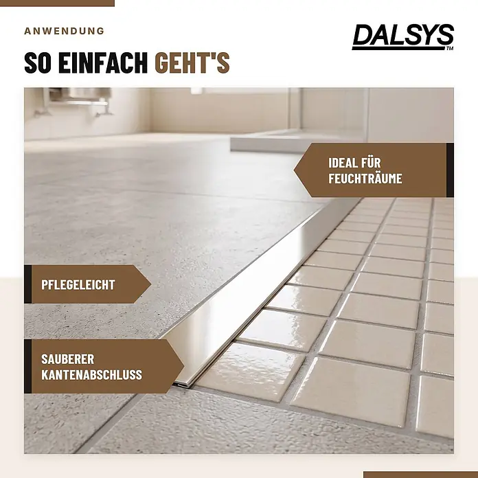 Dalsys T-Profil Fliesenschiene V2A Edelstahl Poliert 2,5 m x 25 mm - 