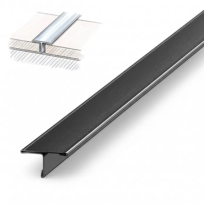 Dalsys T-Profil Fliesenschiene V2A Edelstahl Schwarz 2,5 m x 15 mm - 