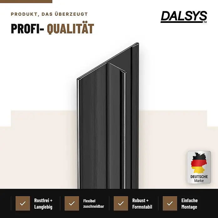 Dalsys T-Profil Fliesenschiene V2A Edelstahl Schwarz 2,5 m x 25 mm - 