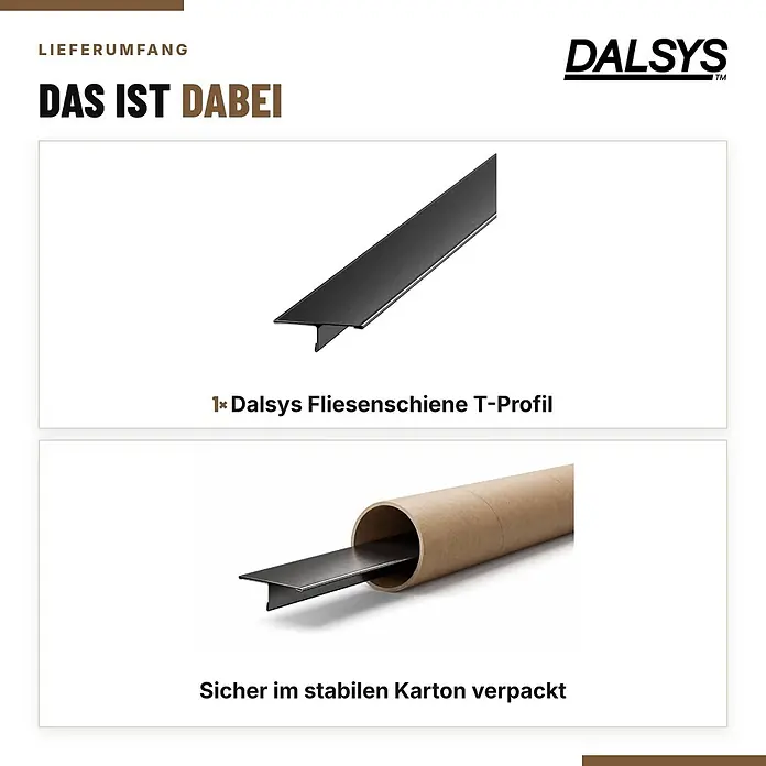 Dalsys T-Profil Fliesenschiene V2A Edelstahl Schwarz 2,5 m x 25 mm - 