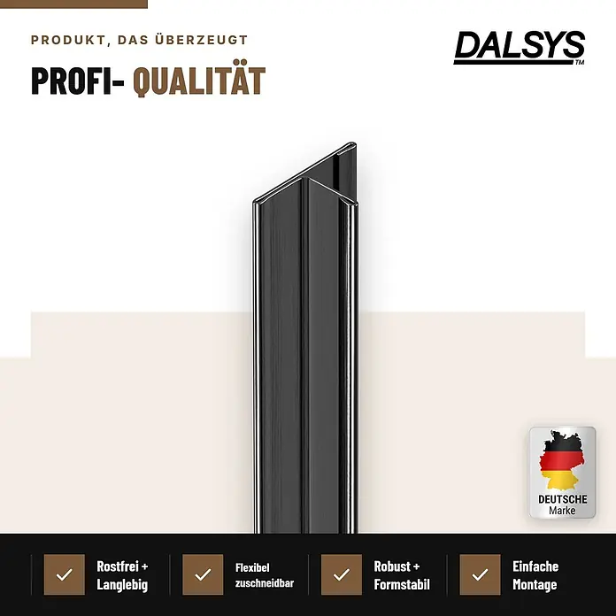 Dalsys T-Profil Fliesenschiene V2A Edelstahl Schwarz 2,5 m x 15 mm - 