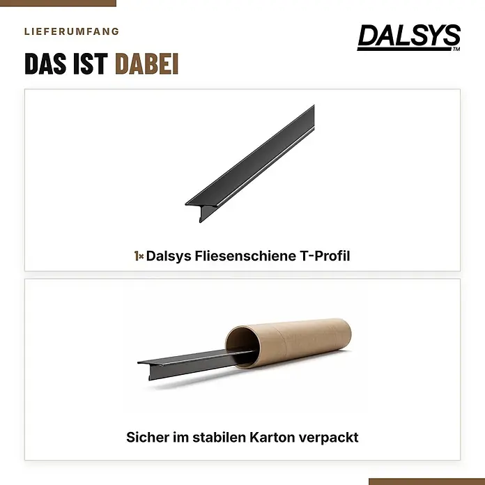 Dalsys T-Profil Fliesenschiene V2A Edelstahl Schwarz 2,5 m x 15 mm - 