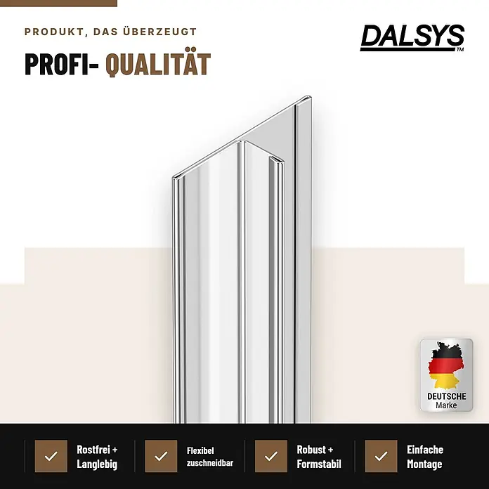Dalsys T-Profil Fliesenschiene V2A Edelstahl Poliert 2,5 m x 25 mm - 